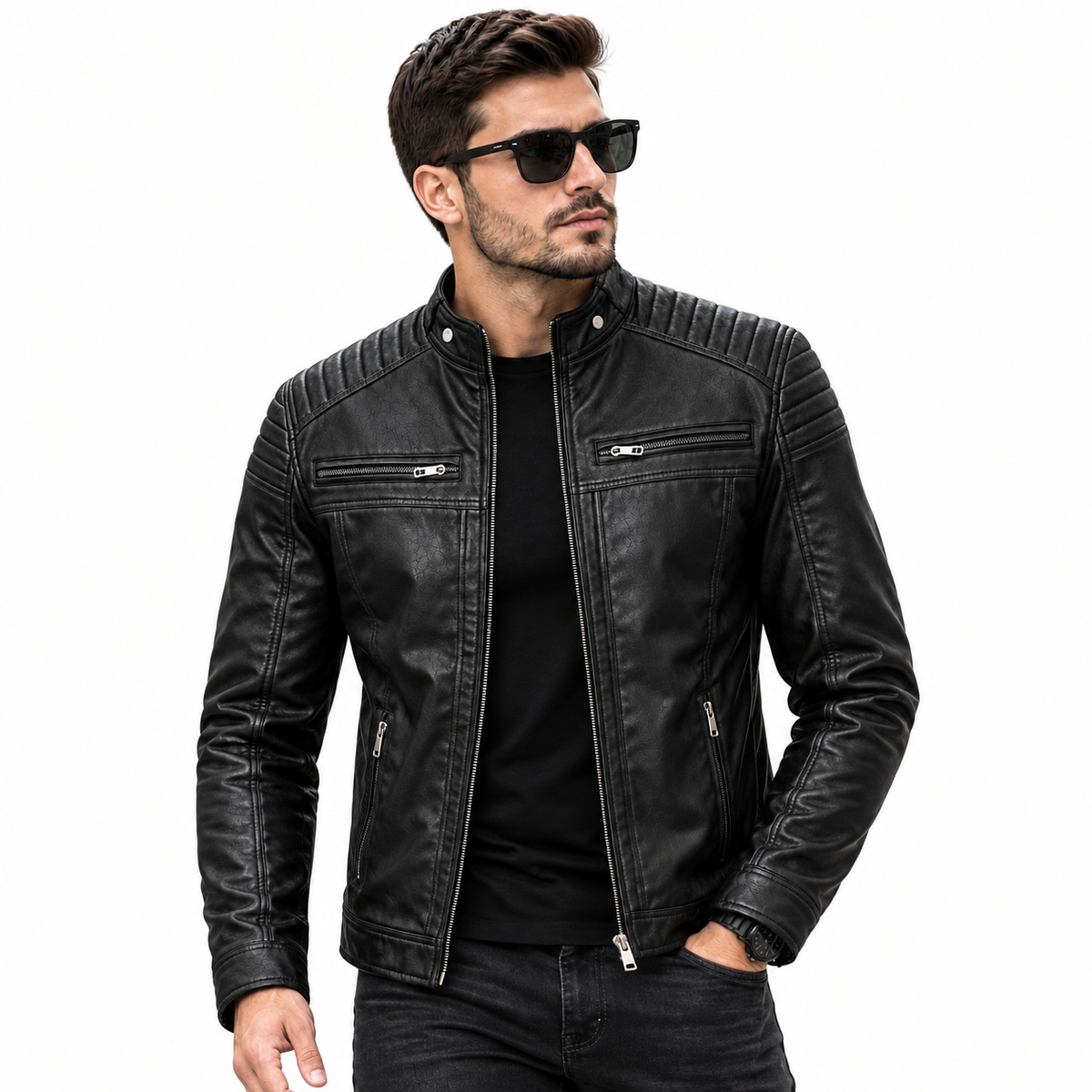 Chaqueta clásica de cuero sintético